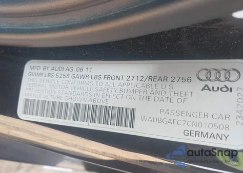 2012 Audi A6 3.0 Premium из США, поврежденный, VIN WAUBGAFC7CN010508